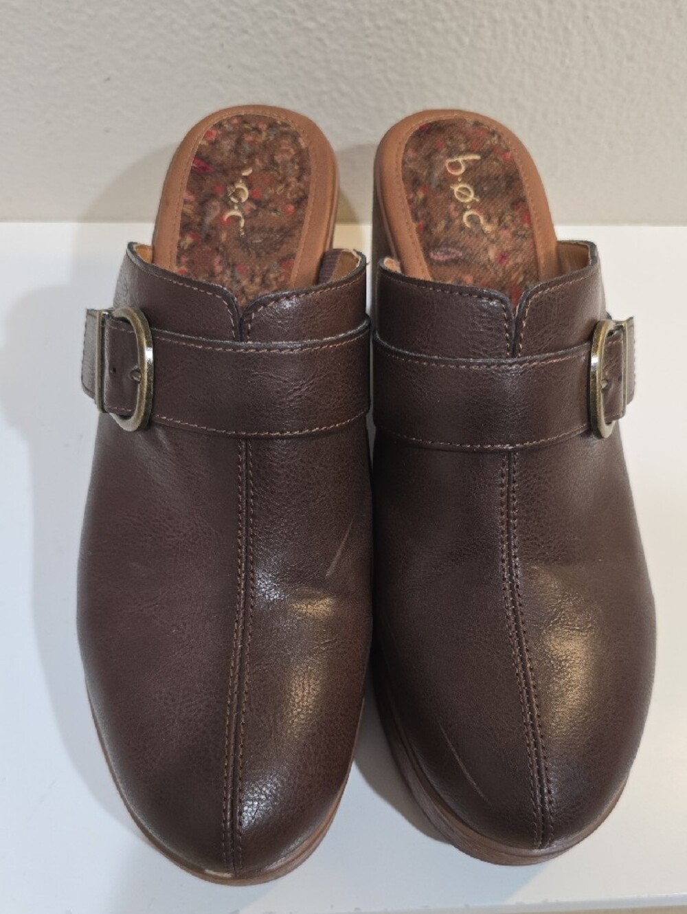 boc Dark Brown Leather Wedge Clogs with Buckle - Picture 4 of 16